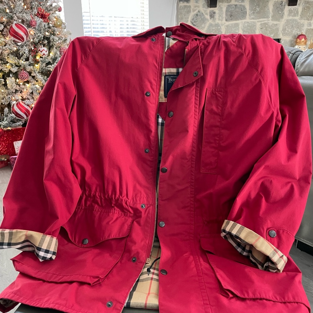 Burberry Red Jacket with Iconic Plaid Interior